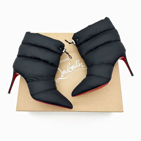 CHRISTIAN LOUBOUTIN Astro Pointue Black Puffer Ankle Boot Size 40 Nylon Stiletto - Picture 3 of 13